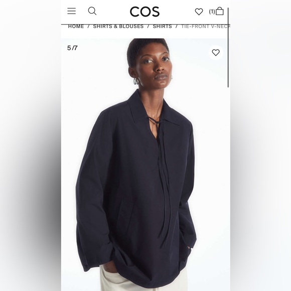 COS Tie Front V-neck Navy Blouse (Spring2024) - Picture 5 of 10